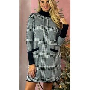 Tribal Betty Mock Neck Houndstooth Sweater Dress Womens M Business Professional